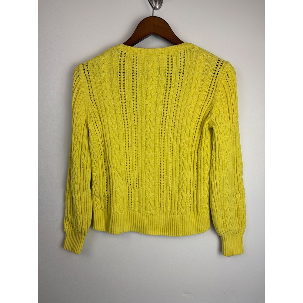 Talbots Cardigan S Yellow Cable Knit Preppy V-Neck Cotton Button Sweater Fall - Picture 6 of 6